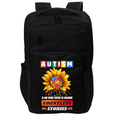 Autism Is One World Trying To Describe Millions Of Stories Funny Gift Impact Tech Backpack