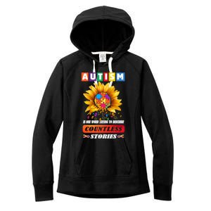 Autism Is One World Trying To Describe Millions Of Stories Funny Gift Women's Fleece Hoodie