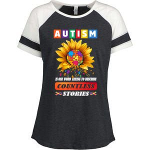 Autism Is One World Trying To Describe Millions Of Stories Funny Gift Enza Ladies Jersey Colorblock Tee