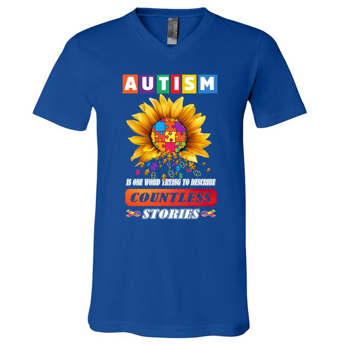 Autism Is One World Trying To Describe Millions Of Stories Funny Gift V-Neck T-Shirt