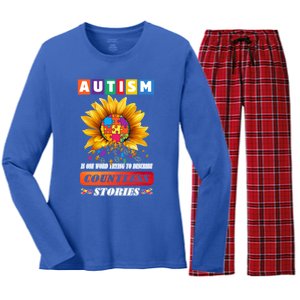 Autism Is One World Trying To Describe Millions Of Stories Funny Gift Women's Long Sleeve Flannel Pajama Set 