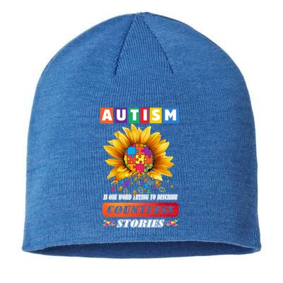 Autism Is One World Trying To Describe Millions Of Stories Funny Gift Sustainable Beanie