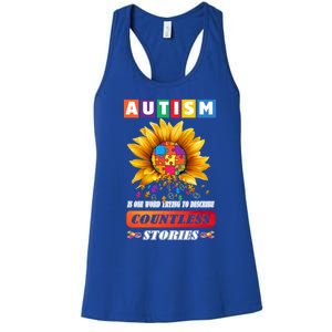 Autism Is One World Trying To Describe Millions Of Stories Funny Gift Women's Racerback Tank