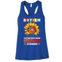 Autism Is One World Trying To Describe Millions Of Stories Funny Gift Women's Racerback Tank