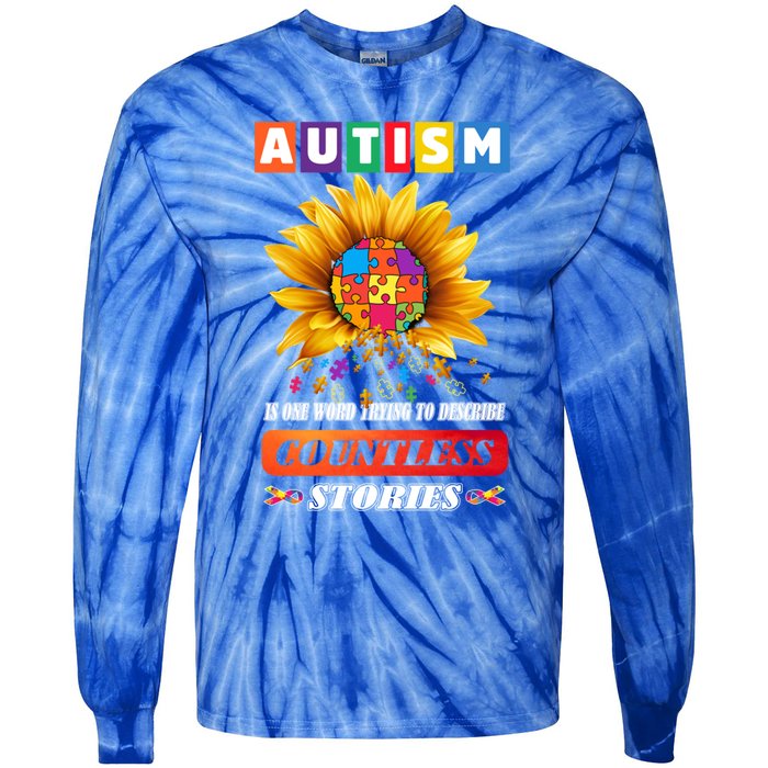 Autism Is One World Trying To Describe Millions Of Stories Funny Gift Tie-Dye Long Sleeve Shirt