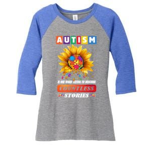 Autism Is One World Trying To Describe Millions Of Stories Funny Gift Women's Tri-Blend 3/4-Sleeve Raglan Shirt