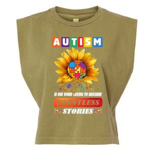 Autism Is One World Trying To Describe Millions Of Stories Funny Gift Garment-Dyed Women's Muscle Tee