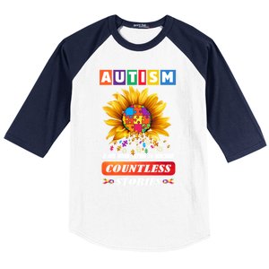 Autism Is One World Trying To Describe Millions Of Stories Funny Gift Baseball Sleeve Shirt