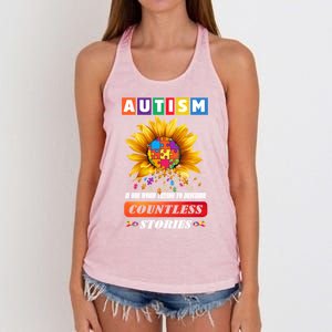 Autism Is One World Trying To Describe Millions Of Stories Funny Gift Women's Knotted Racerback Tank