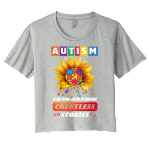 Autism Is One World Trying To Describe Millions Of Stories Funny Gift Women's Crop Top Tee