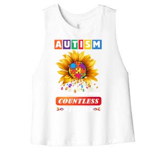 Autism Is One World Trying To Describe Millions Of Stories Funny Gift Women's Racerback Cropped Tank