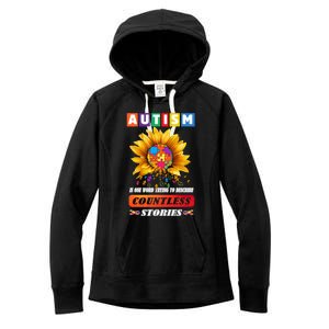 Autism Is One World Trying To Describe Millions Of Stories Cool Gift Women's Fleece Hoodie