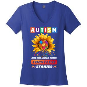 Autism Is One World Trying To Describe Millions Of Stories Cool Gift Women's V-Neck T-Shirt