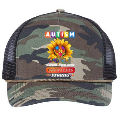 Autism Is One World Trying To Describe Millions Of Stories Gift Retro Rope Trucker Hat Cap