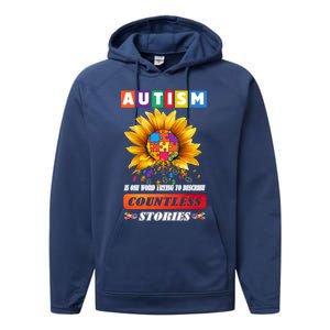 Autism Is One World Trying To Describe Millions Of Stories Meaningful Gift Performance Fleece Hoodie