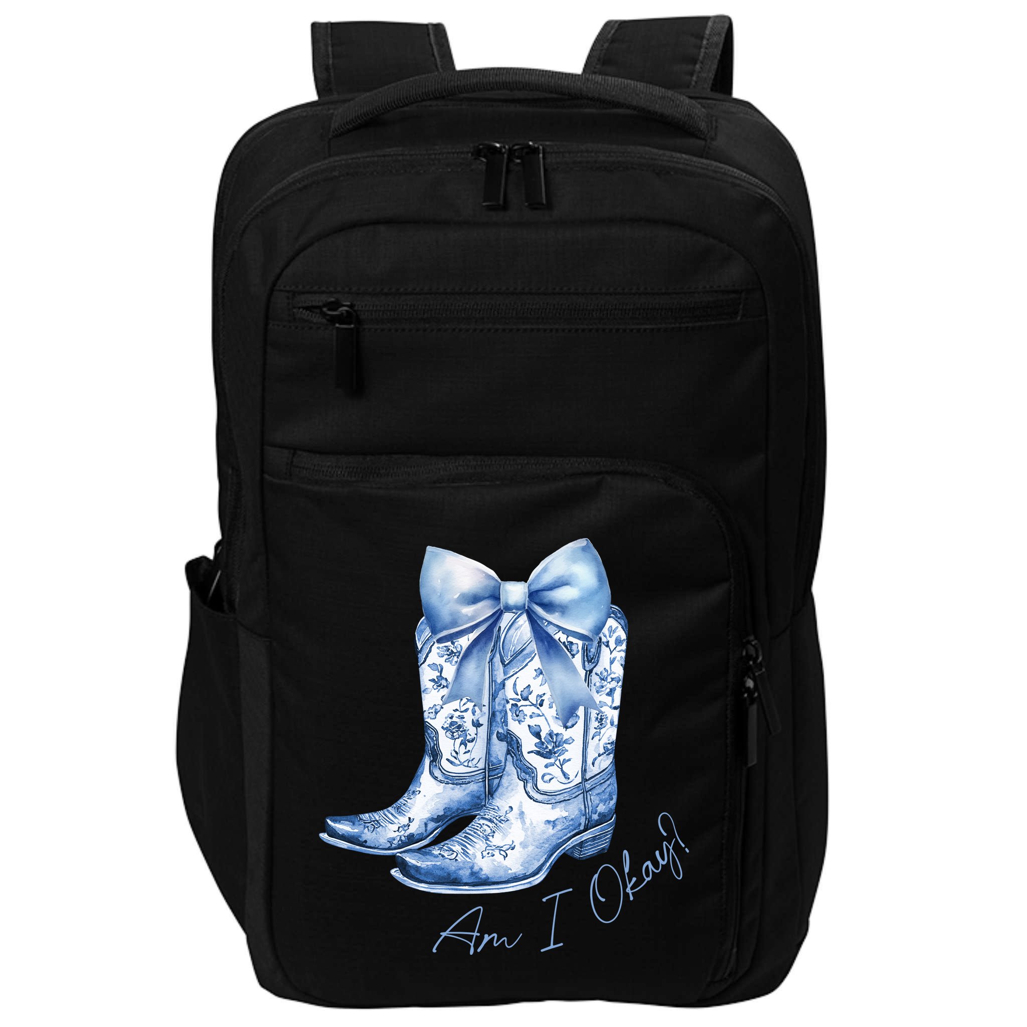 Am I Okay Boot Cowgirl Coquette Bow Impact Tech Backpack