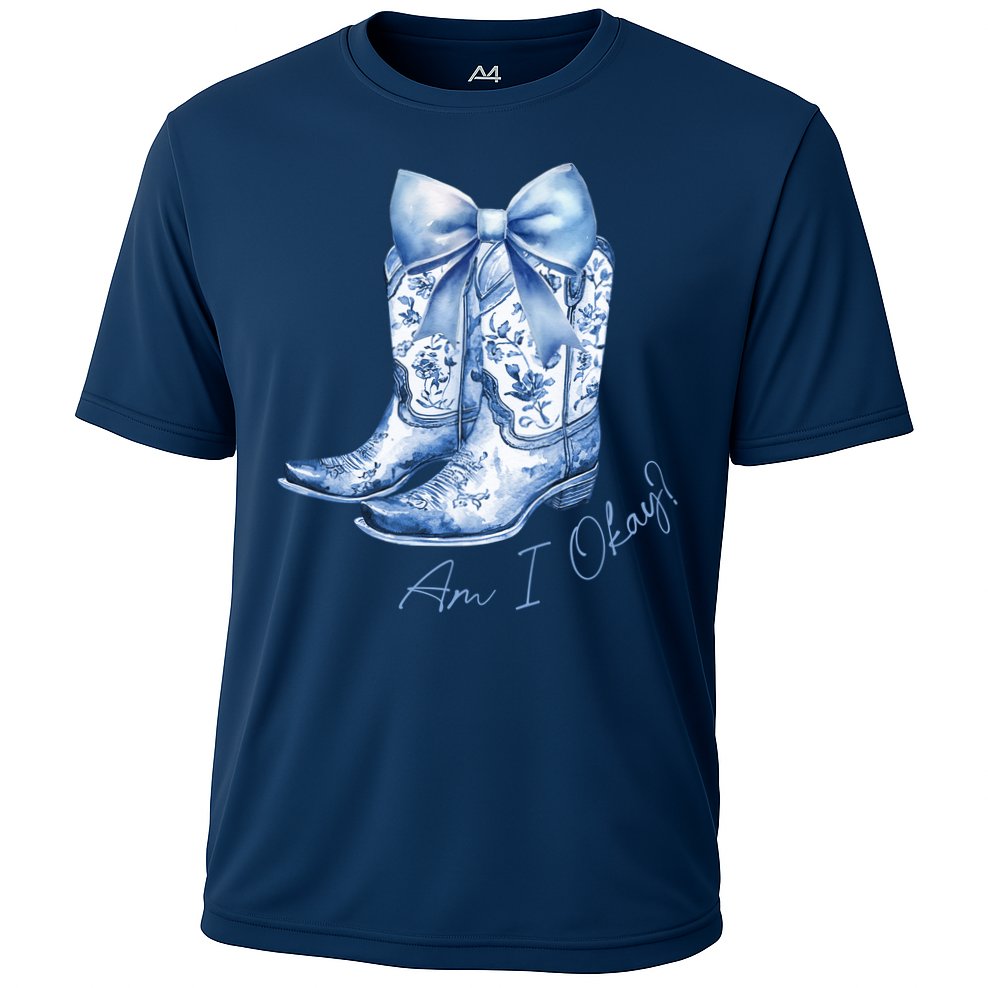 Am I Okay Boot Cowgirl Coquette Bow Cooling Performance Crew T-Shirt
