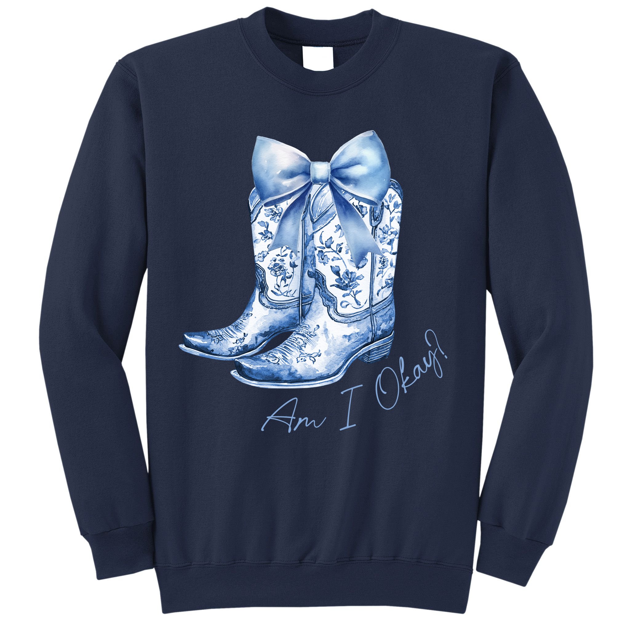 Am I Okay Boot Cowgirl Coquette Bow Sweatshirt