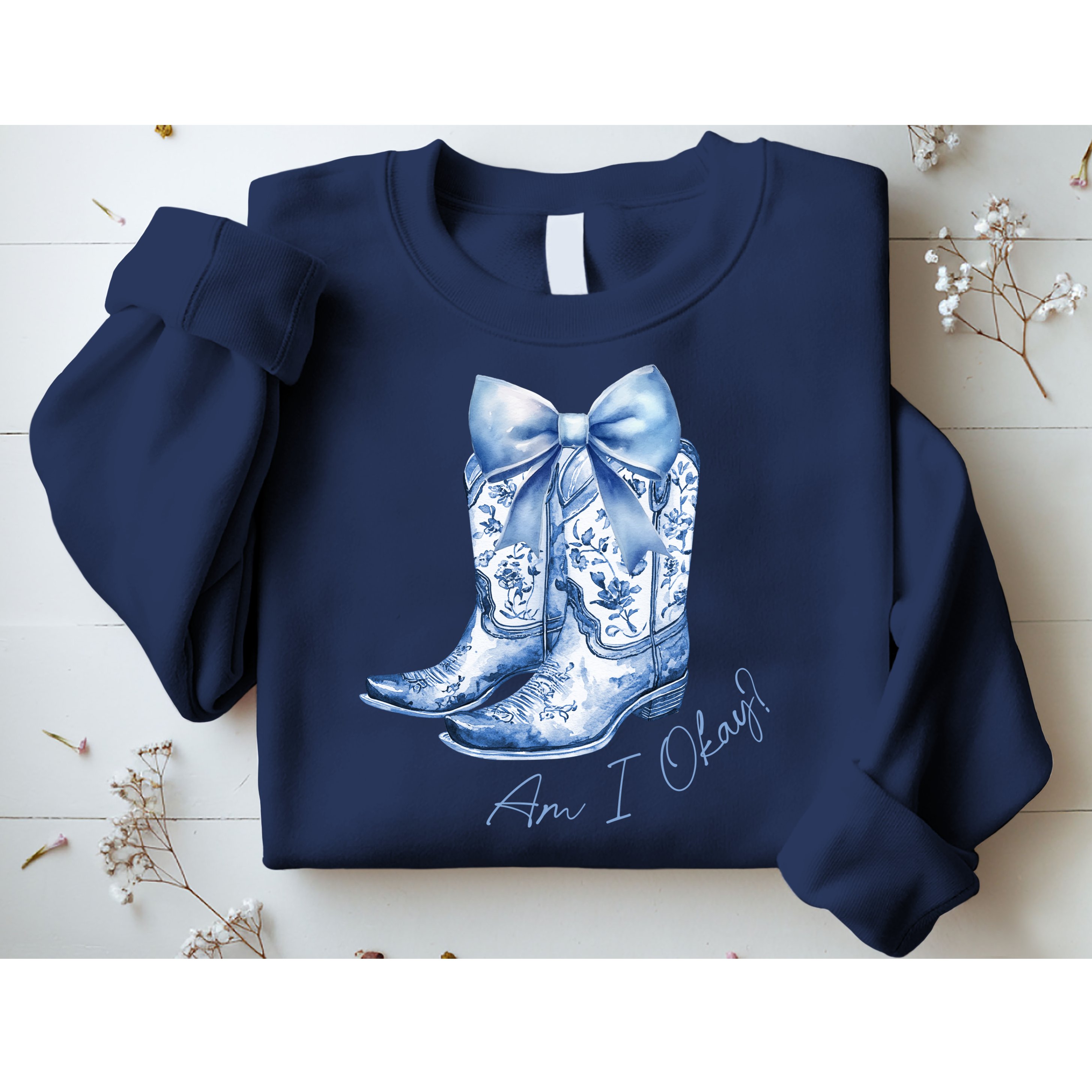 Am I Okay Boot Cowgirl Coquette Bow Sweatshirt