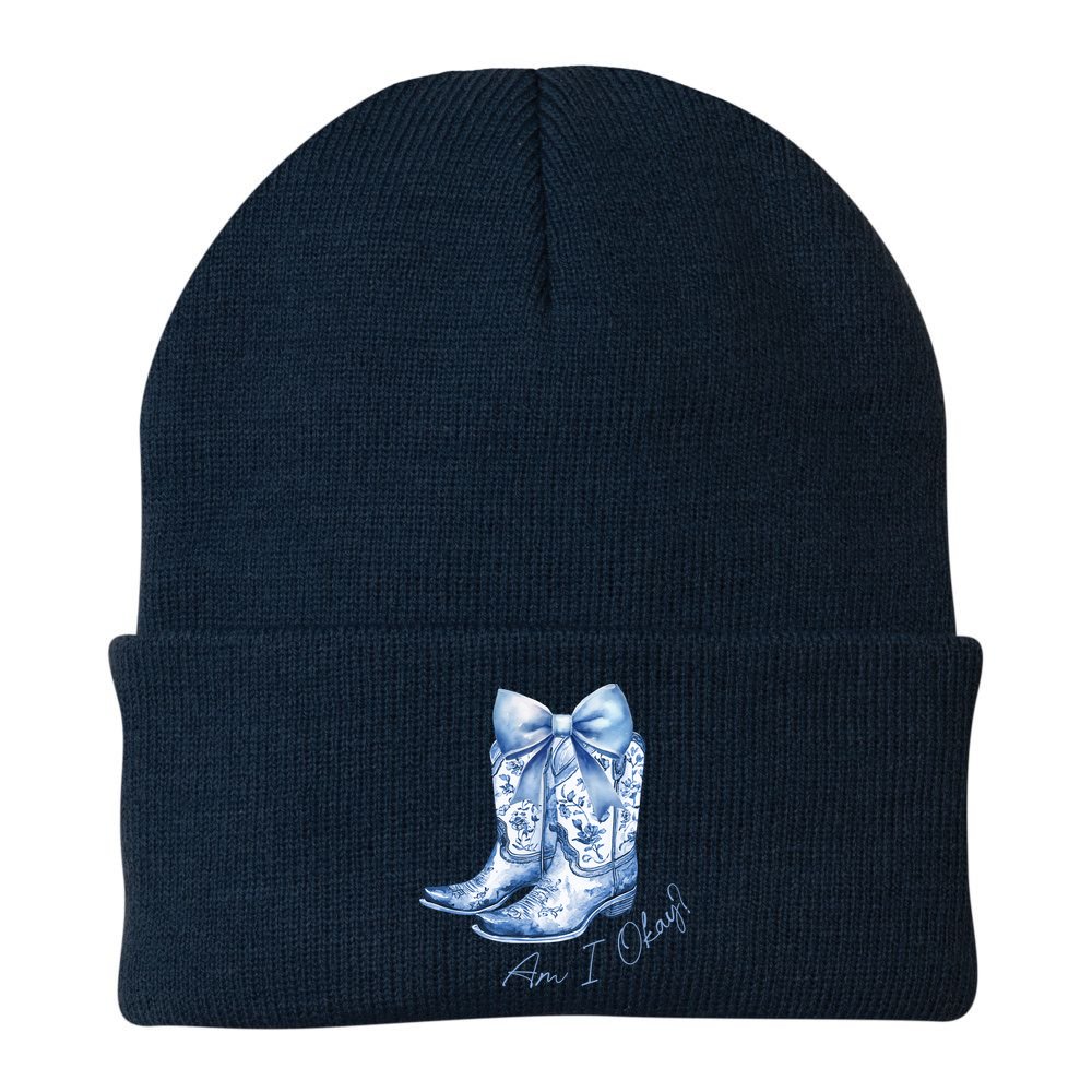 Am I Okay Boot Cowgirl Coquette Bow Beanie