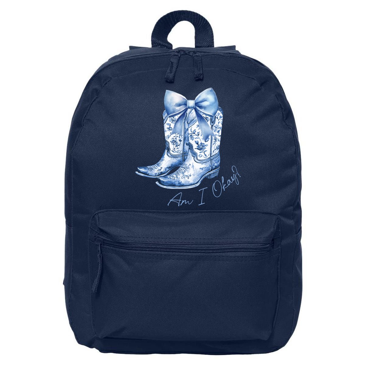 Am I Okay Boot Cowgirl Coquette Bow 16 in Basic Backpack
