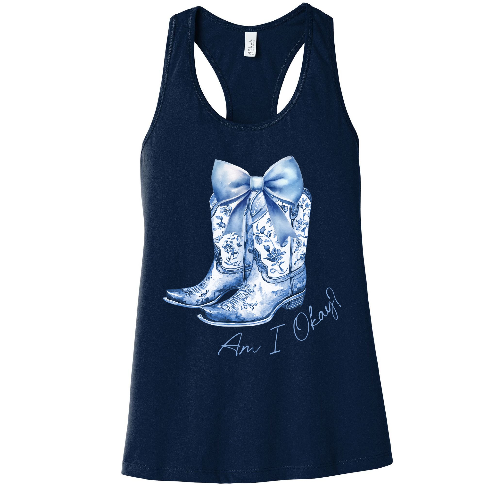 Am I Okay Boot Cowgirl Coquette Bow Womens Tank Top