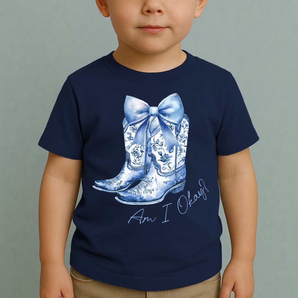 Am I Okay Boot Cowgirl Coquette Bow Toddler T-Shirt