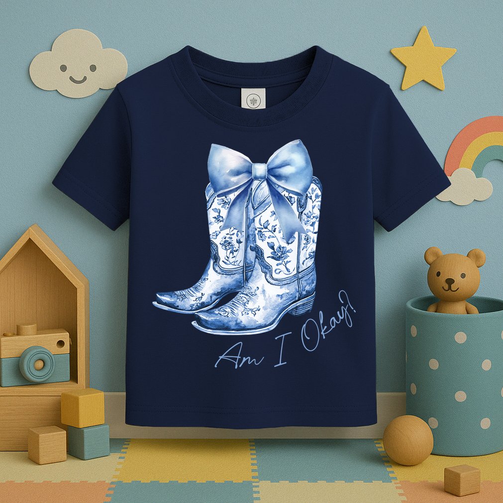 Am I Okay Boot Cowgirl Coquette Bow Toddler T-Shirt