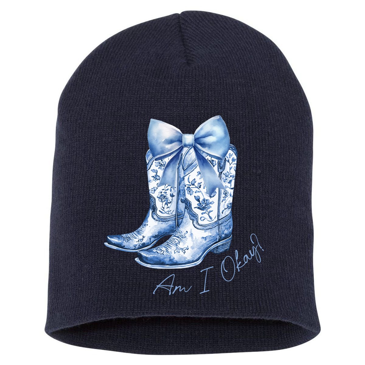 Am I Okay Boot Cowgirl Coquette Bow Short Acrylic Beanie