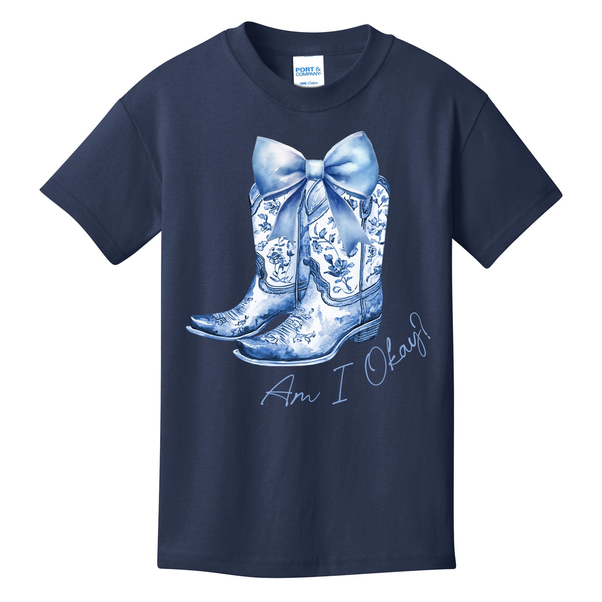 Am I Okay Boot Cowgirl Coquette Bow Kids T-Shirt