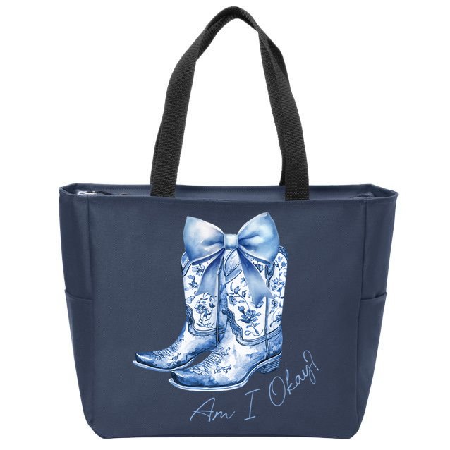 Am I Okay Boot Cowgirl Coquette Bow Zip Tote Bag