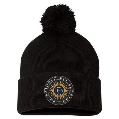 Amdg Ignatius Of L.O.Y.O.L.A Society Of Jesus Catholic Pom Pom 12in Knit Beanie