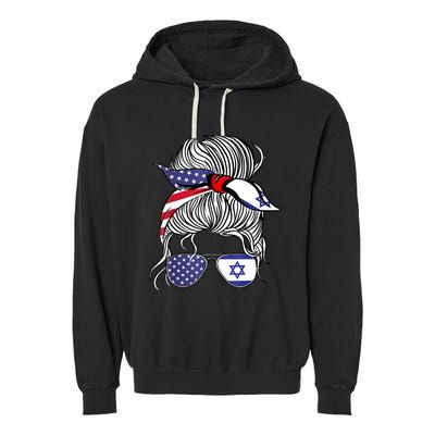 American Israeli Patriot Flag Girl Israel Grown Garment-Dyed Fleece Hoodie