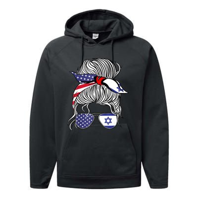 American Israeli Patriot Flag Girl Israel Grown Performance Fleece Hoodie