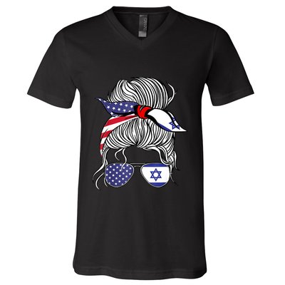 American Israeli Patriot Flag Girl Israel Grown V-Neck T-Shirt