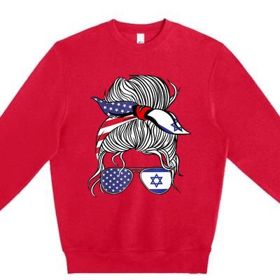 American Israeli Patriot Flag Girl Israel Grown Premium Crewneck Sweatshirt