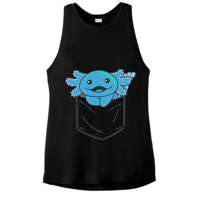 Axolotl In Pocket Blue Axolotls In Breast Pocket Ladies PosiCharge Tri-Blend Wicking Tank