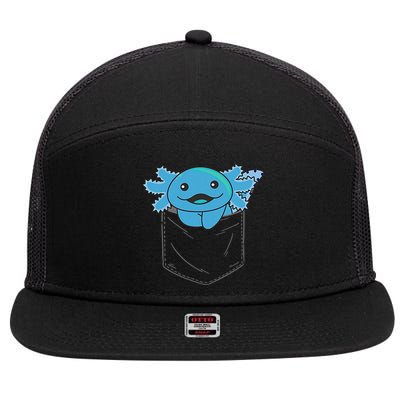 Axolotl In Pocket Blue Axolotls In Breast Pocket 7 Panel Mesh Trucker Snapback Hat