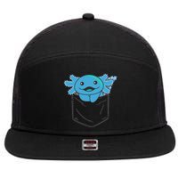 Axolotl In Pocket Blue Axolotls In Breast Pocket 7 Panel Mesh Trucker Snapback Hat