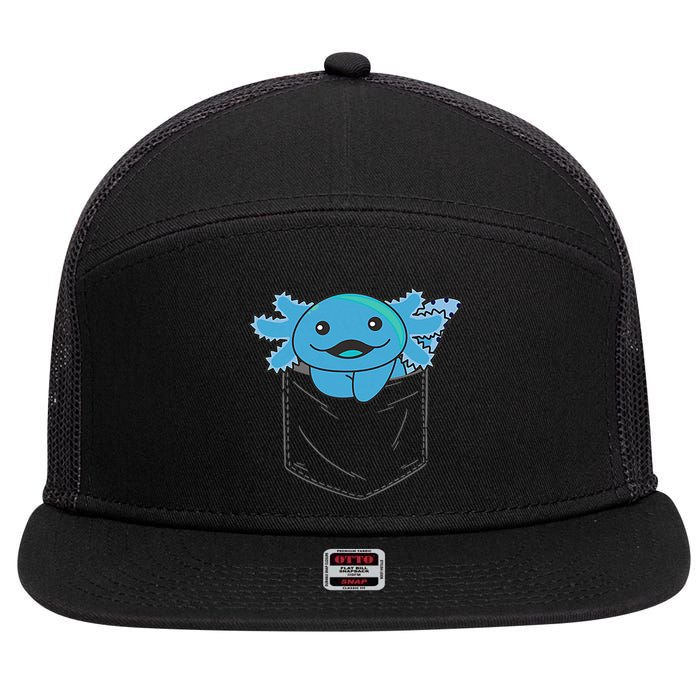 Axolotl In Pocket Blue Axolotls In Breast Pocket 7 Panel Mesh Trucker Snapback Hat