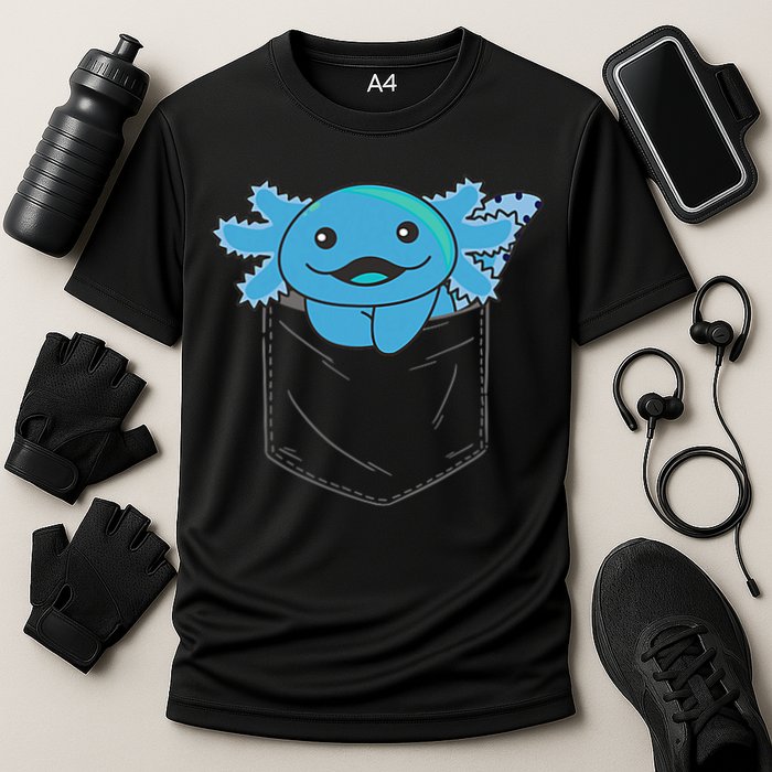 Axolotl In Pocket Blue Axolotls In Breast Pocket Cooling Performance Crew T-Shirt