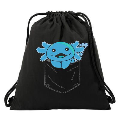 Axolotl In Pocket Blue Axolotls In Breast Pocket Drawstring Bag