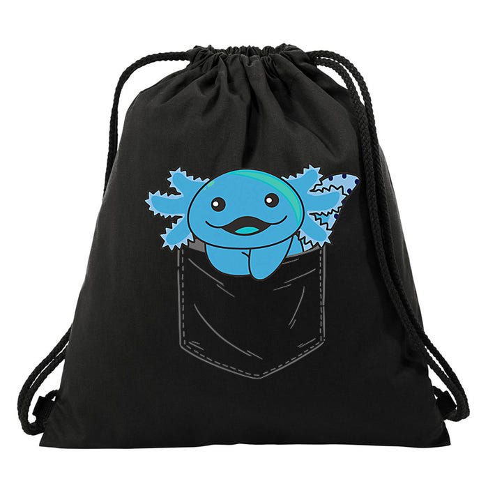 Axolotl In Pocket Blue Axolotls In Breast Pocket Drawstring Bag