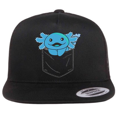Axolotl In Pocket Blue Axolotls In Breast Pocket Flat Bill Trucker Hat