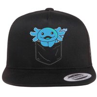 Axolotl In Pocket Blue Axolotls In Breast Pocket Flat Bill Trucker Hat