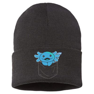 Axolotl In Pocket Blue Axolotls In Breast Pocket Sustainable Knit Beanie