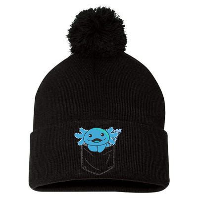 Axolotl In Pocket Blue Axolotls In Breast Pocket Pom Pom 12in Knit Beanie