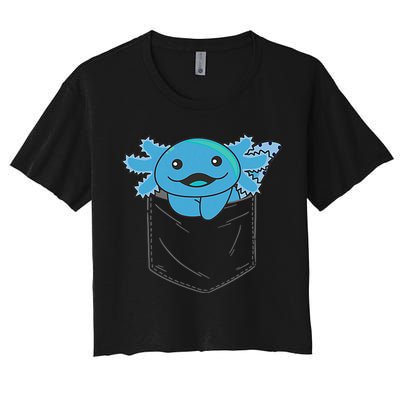 Axolotl In Pocket Blue Axolotls In Breast Pocket Women's Crop Top Tee