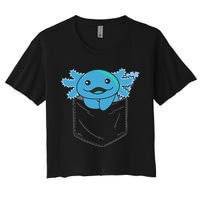 Axolotl In Pocket Blue Axolotls In Breast Pocket Women's Crop Top Tee