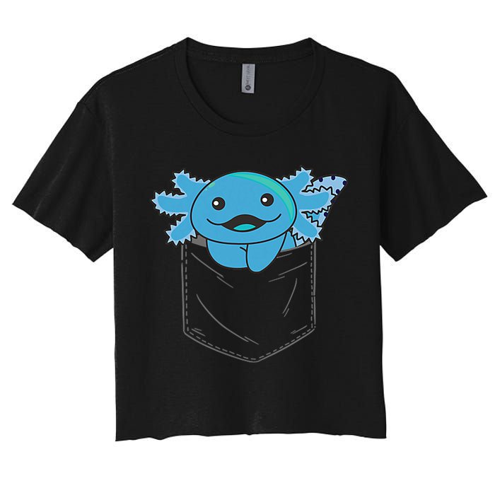Axolotl In Pocket Blue Axolotls In Breast Pocket Women's Crop Top Tee